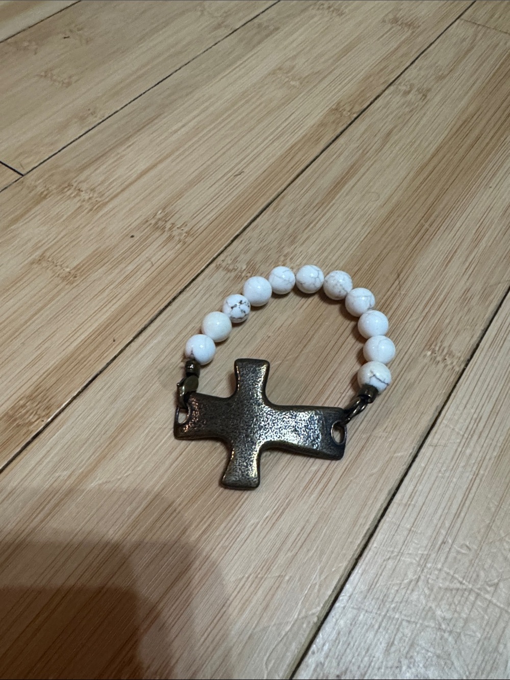White Beaded Cross Bracelet - Women's Fashion Bracelet